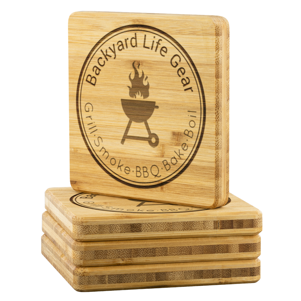 Backyard Life Gear Logo Bamboo Coaster Set
