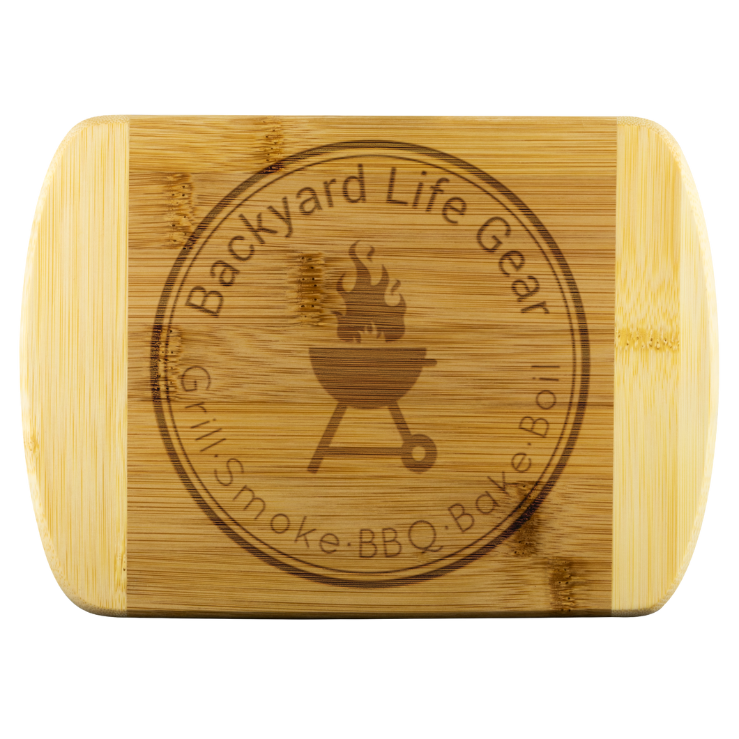 Round Edge Bamboo Cutting Board with Backyard Life Gear Logo