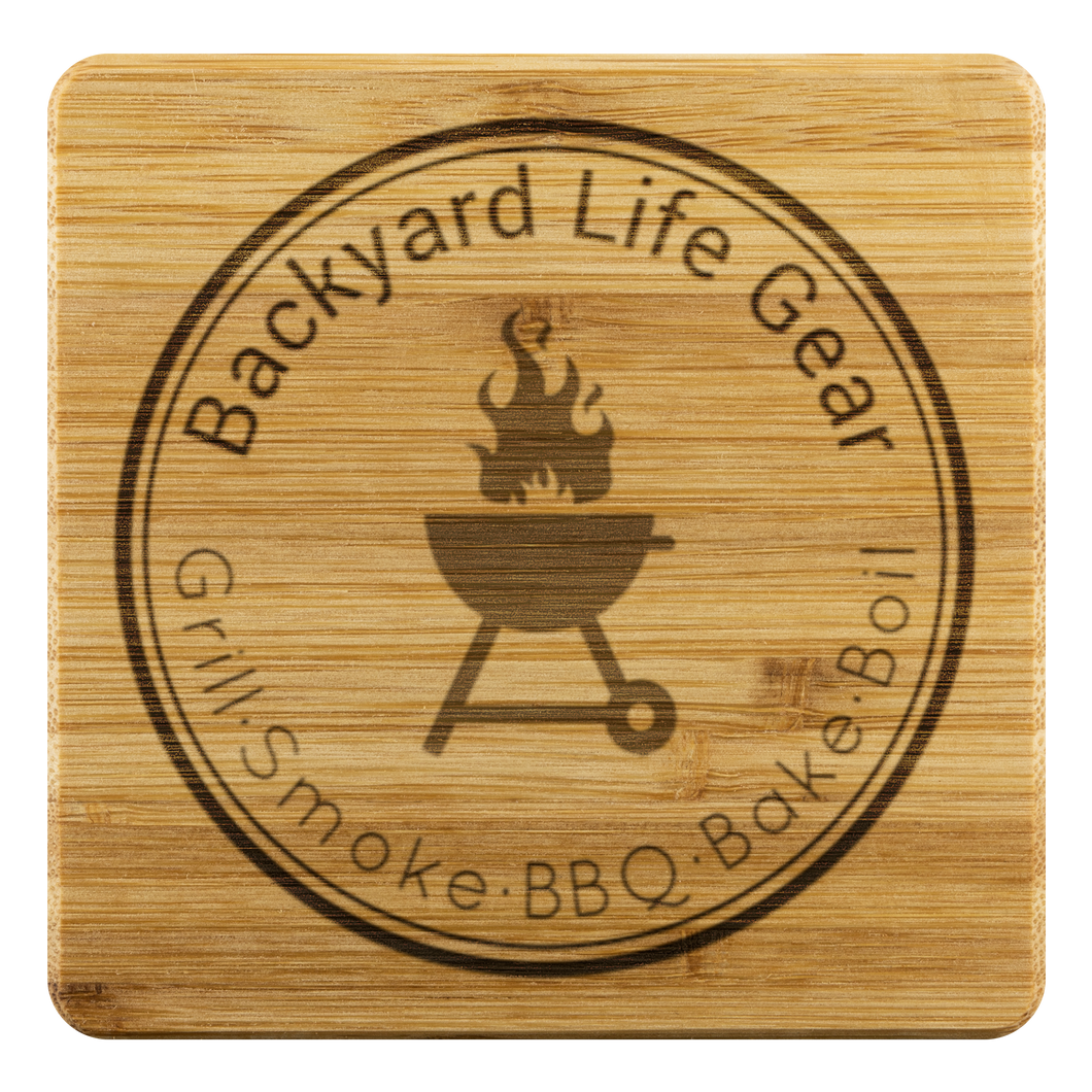 Backyard Life Gear Logo Bamboo Coaster Set